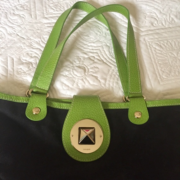 Kate Spade Canvas Black Green Bucket Bag Shoulder - Picture 2 of 8